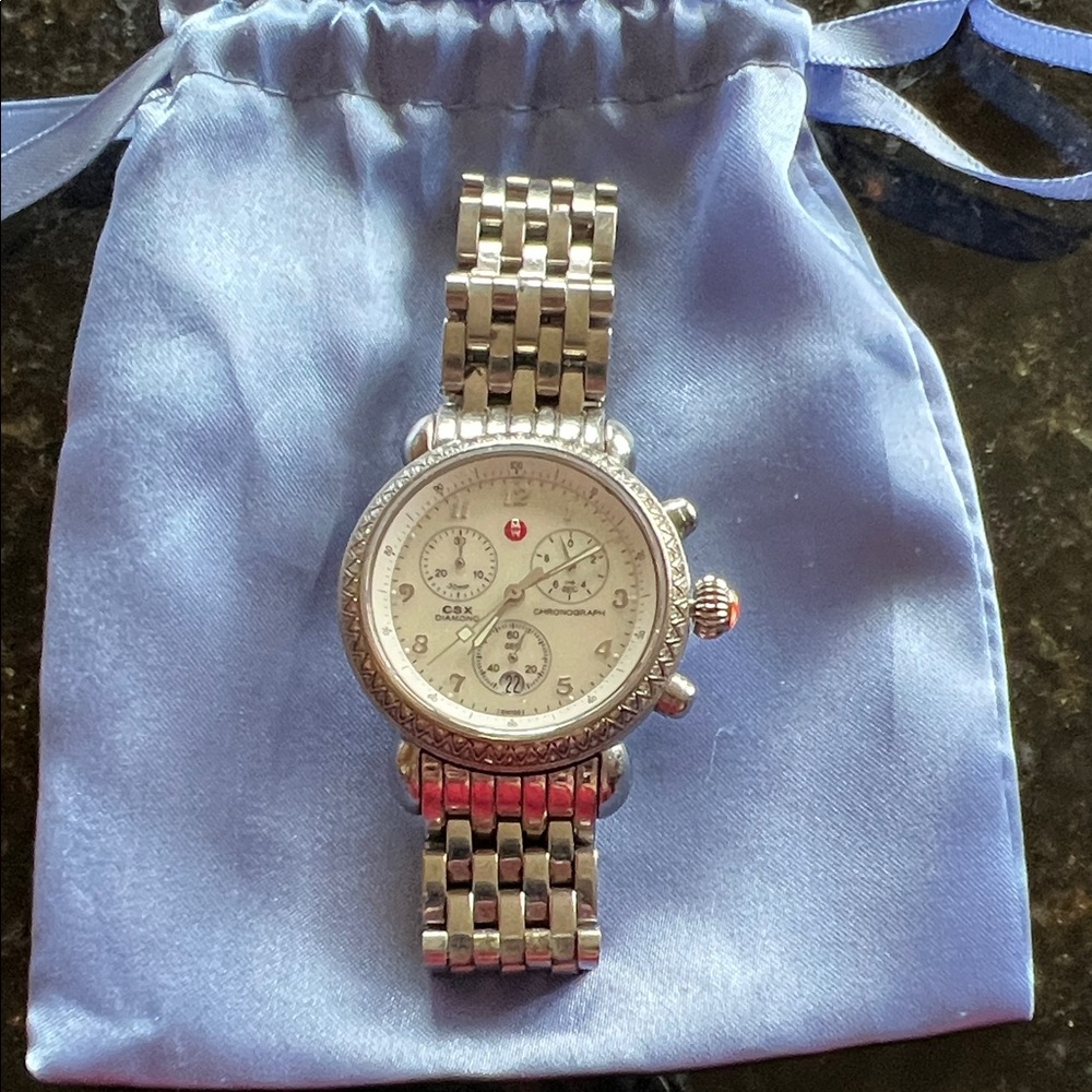 Auth Michele Silver Chronograph CSX Watch. In great condition. Needs battery